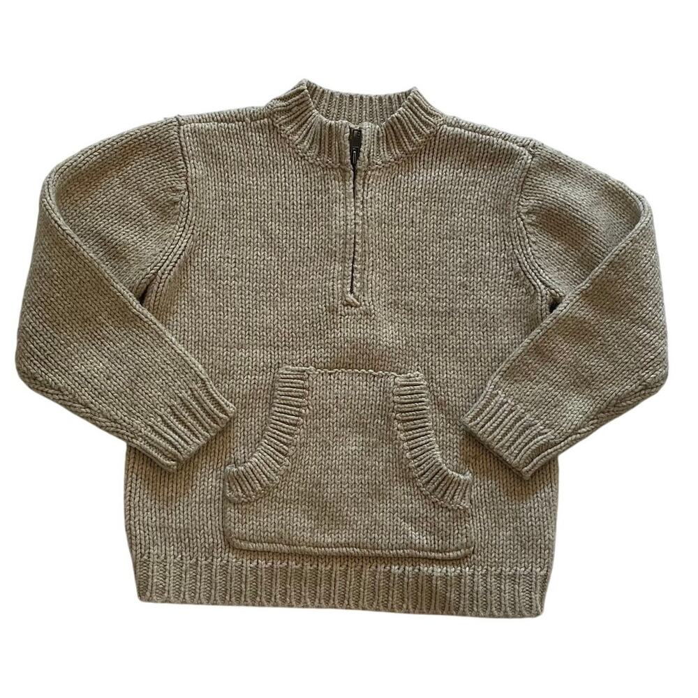 Vintage Old Navy Kids Beige 1/4 Zip Knit Sweater, Y2K, Preppy, Size 5T